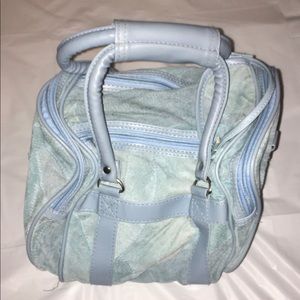 "Jenny" Light blue suede handbag w/ double zippers